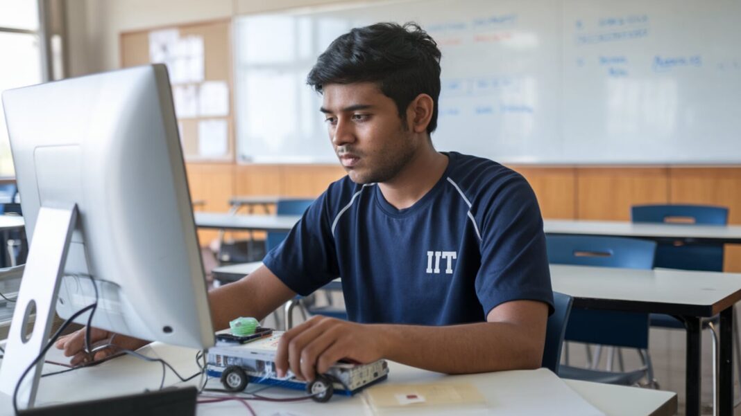 Student working on project for IIT Jodhpur AI Degree course in classroom