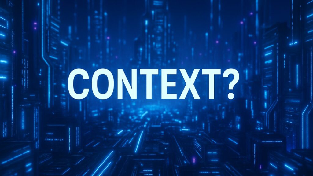 Futuristic digital city background with “CONTEXT?” text