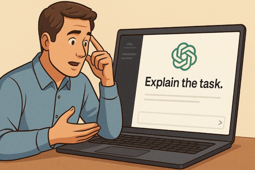 Man giving task instructions to AI