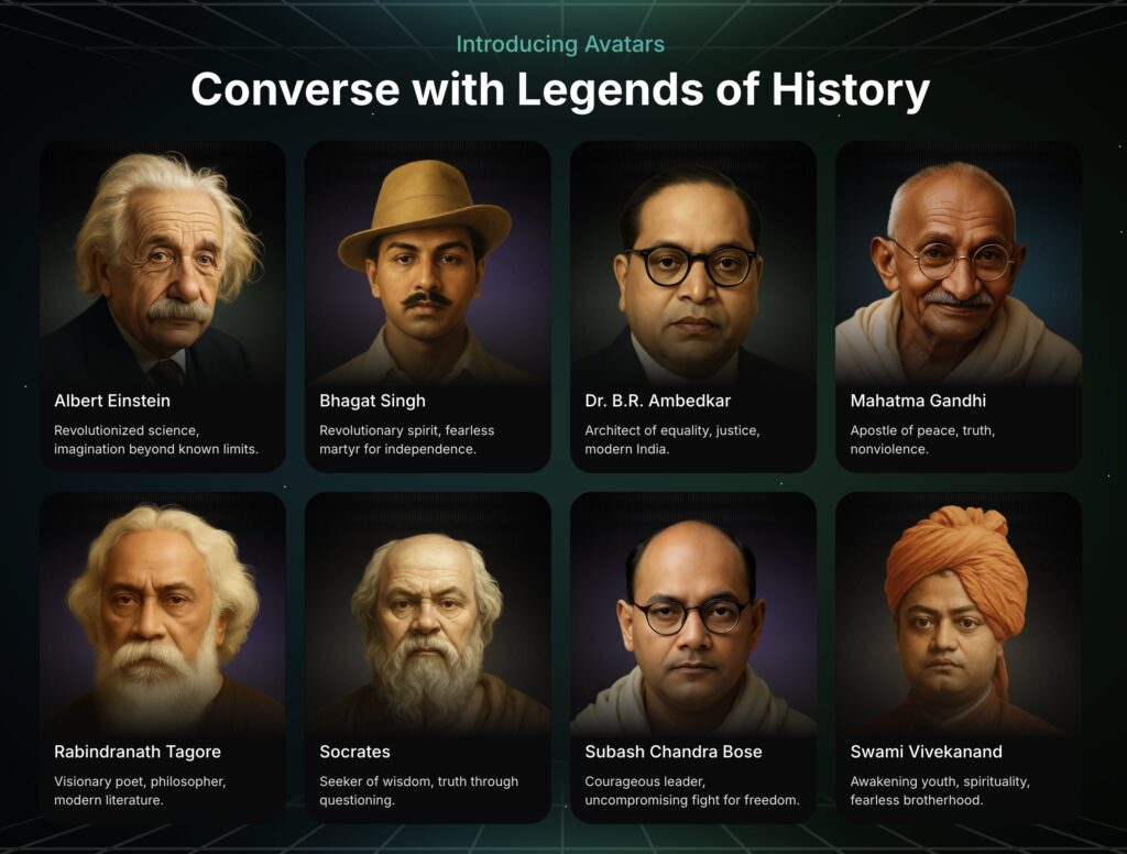 Historical legends available for interactive conversations