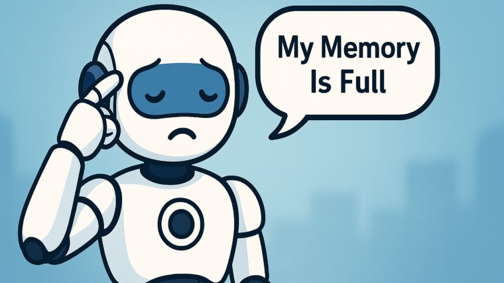 Sad robot struggling with full memory