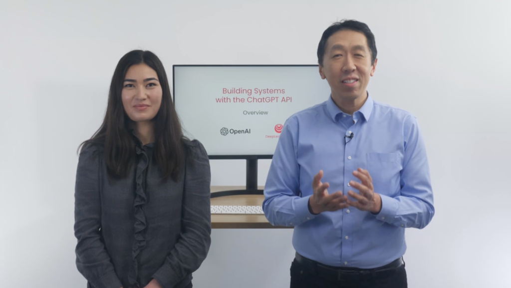 Two instructors presenting ChatGPT API course on screen