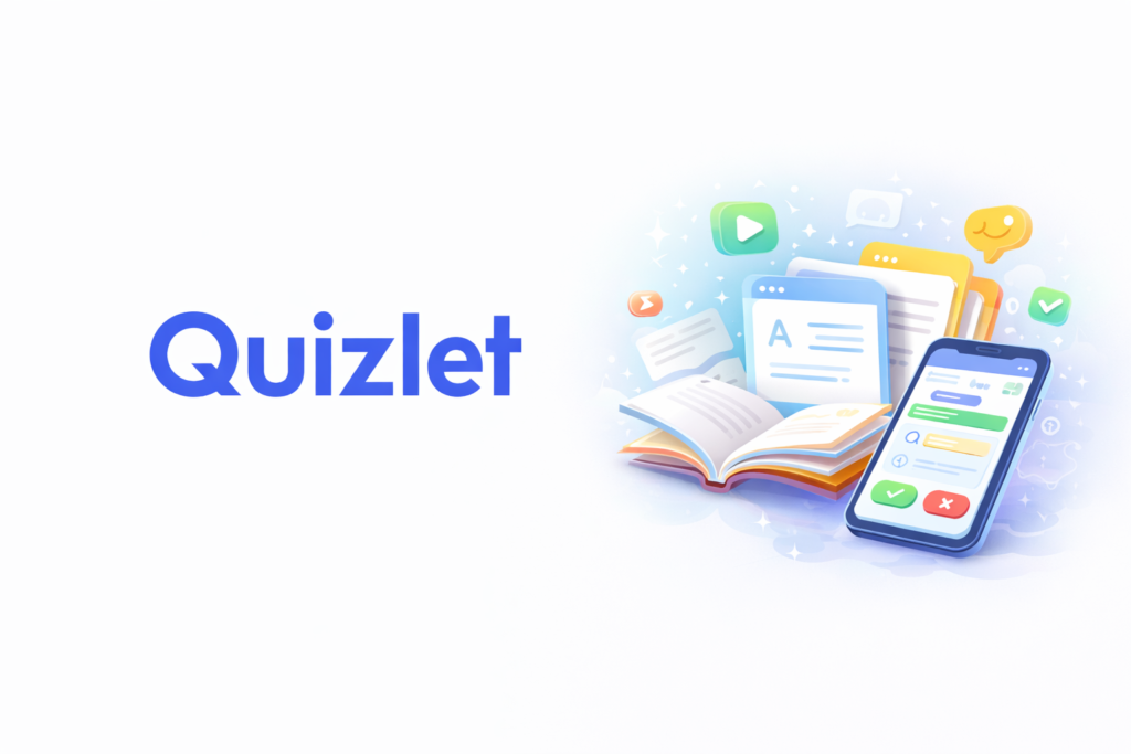 Quizlet app illustration for studying with flashcards and quizzes