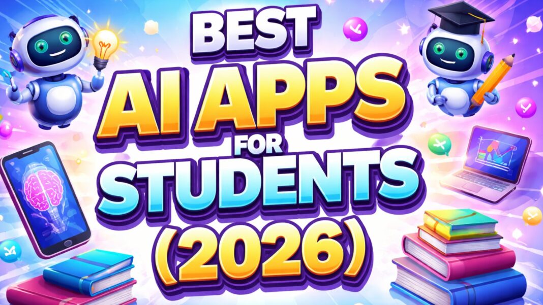 Colorful banner showcasing best AI apps for students 2026